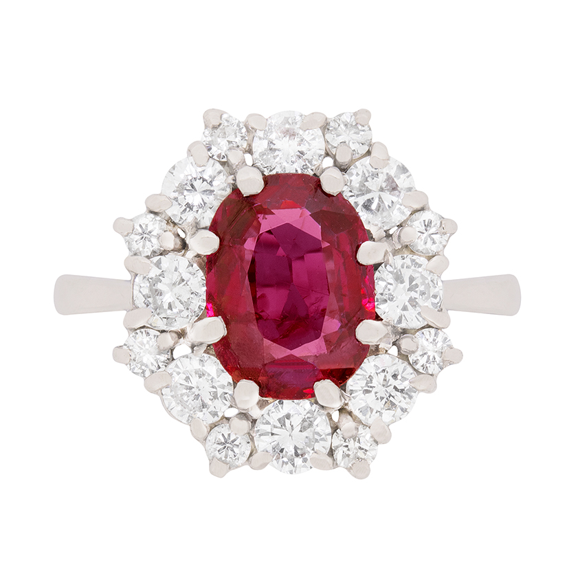 Vintage Ruby and Diamond Cluster Ring, c.1950s | Farringdons