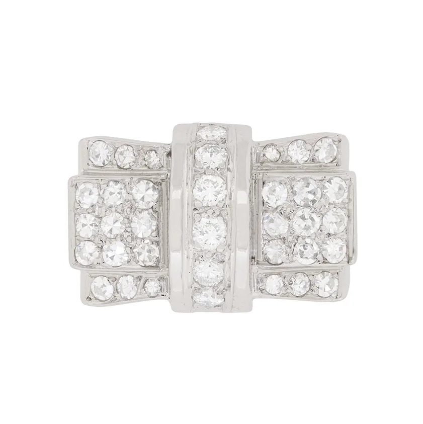 Art Deco Diamond Bow Cocktail Ring, c.1920s