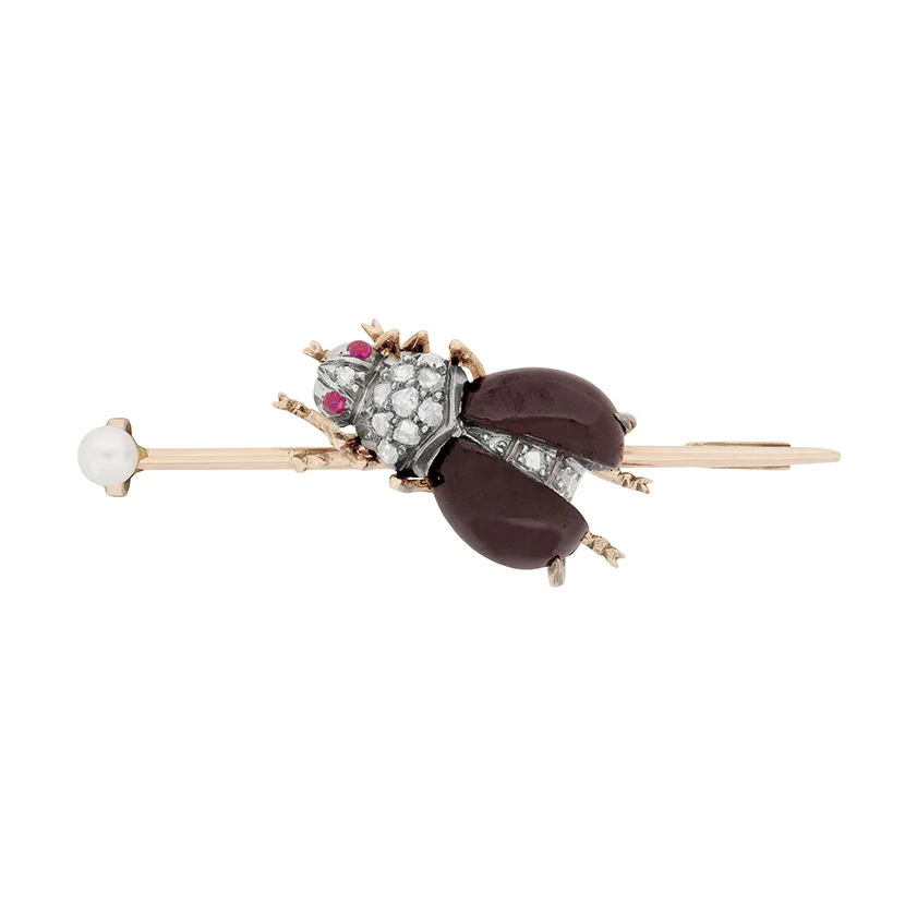 Victorian Garnet, Diamond and Ruby Bug Brooch, c.1870