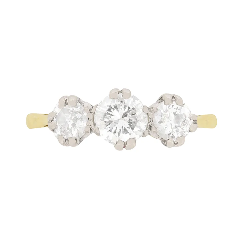 Art Deco Three Stone Diamond Engagement Ring, c.1930s