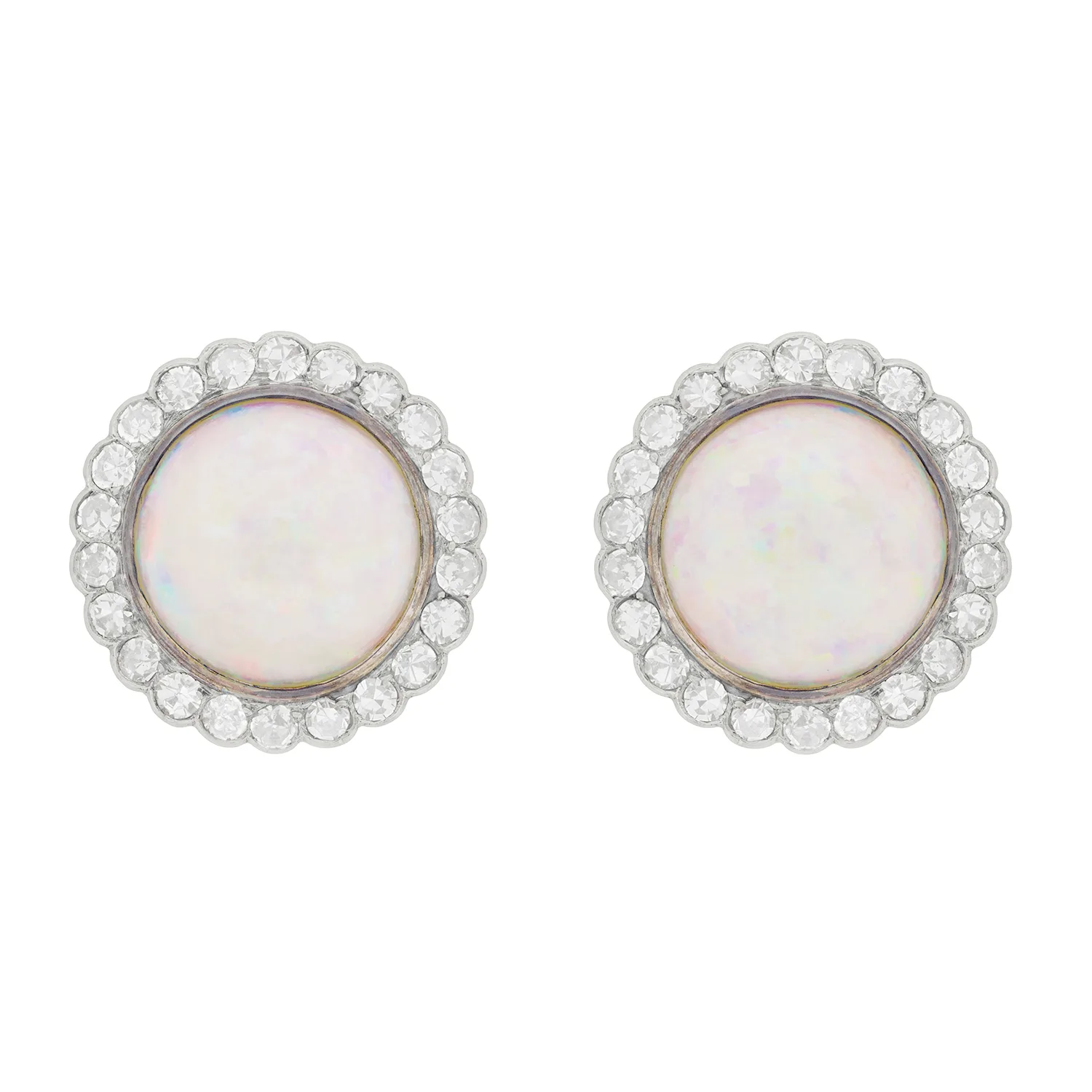 Vintage Opal and Diamond Cluster Earrings, c.1950s