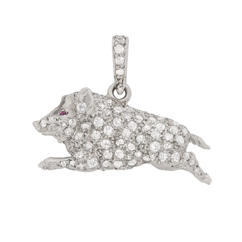 Art Deco 2.80ct Diamond Boar Pendant, c.1920s