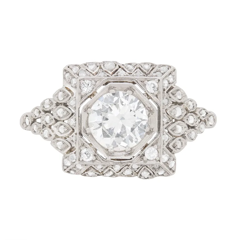 Art Deco 1.23ct Diamond Cluster Ring, c.1930s