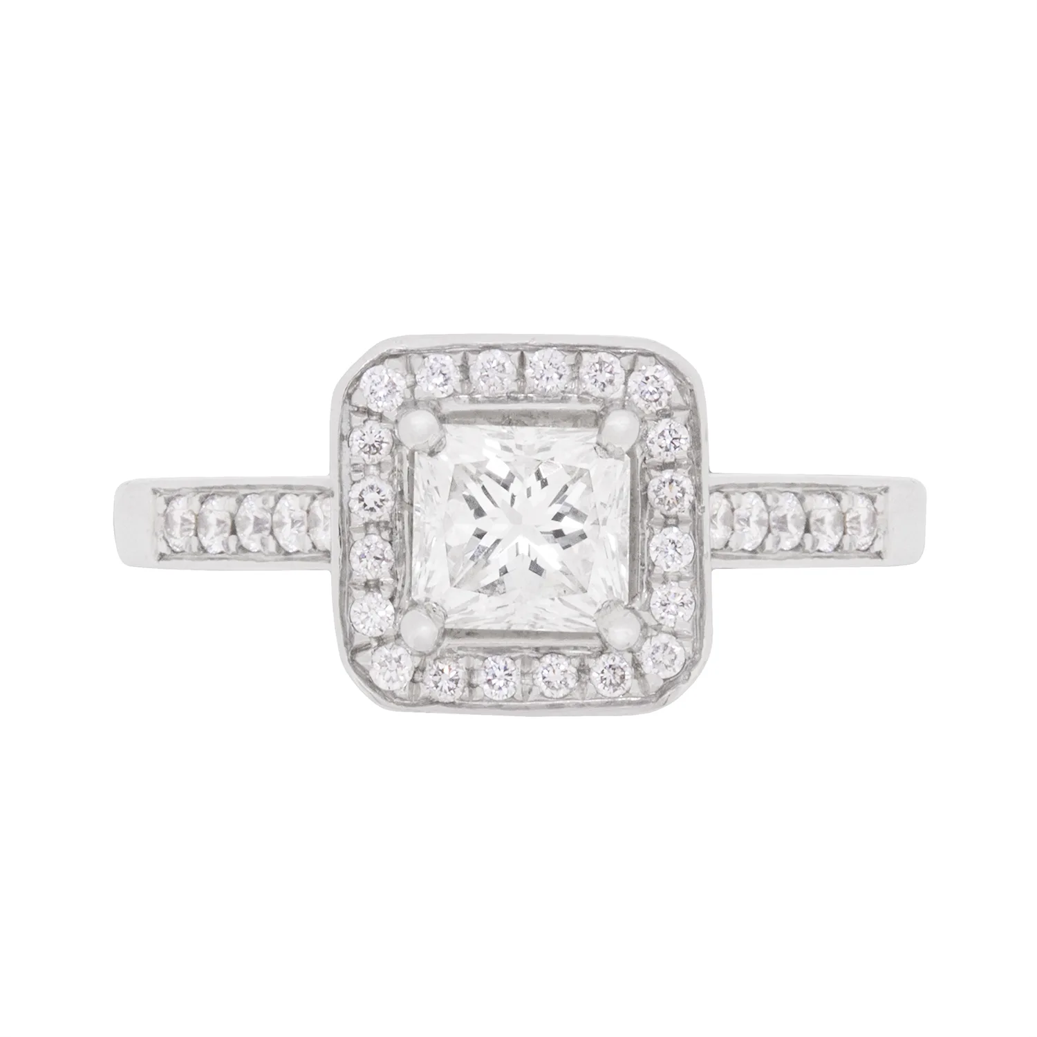 Contemporary 0.70ct Princess Cut Diamond Halo Engagement Ring