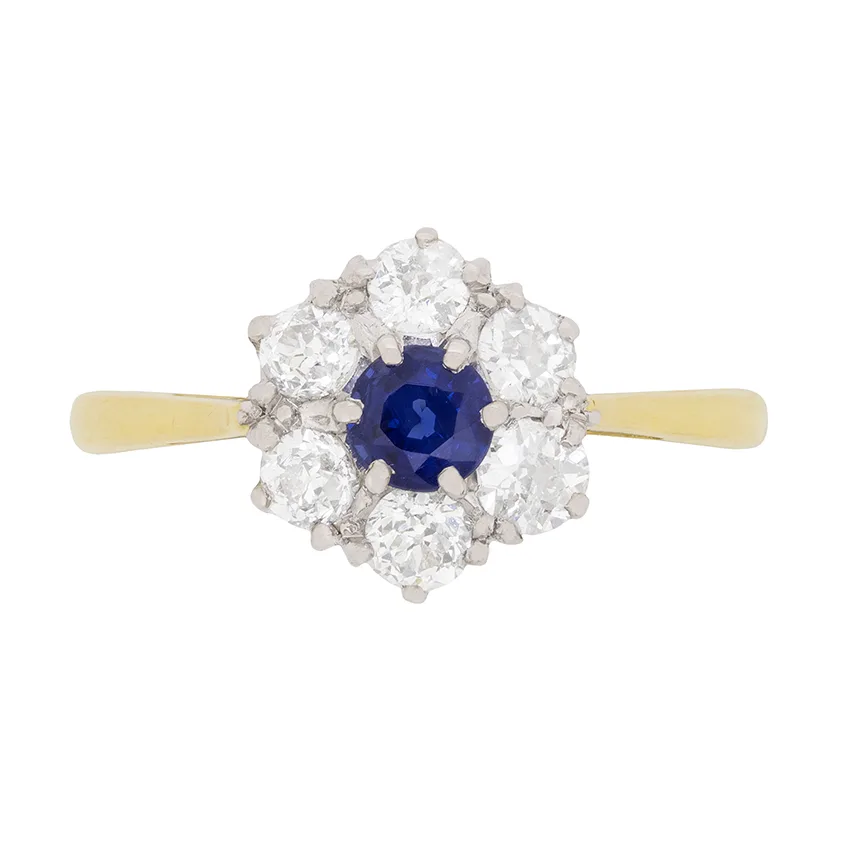 Edwardian Sapphire and Diamond Cluster Ring, c.1910