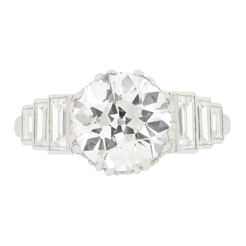 Art Deco 3.17ct Diamond Engagement Ring with Set Shoulders, c.1920s