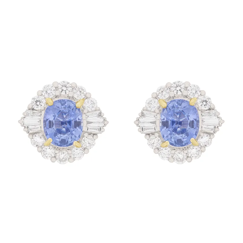 Contemporary 2.80ct Sapphire and Diamond Art Deco Inspired Cluster Earrings