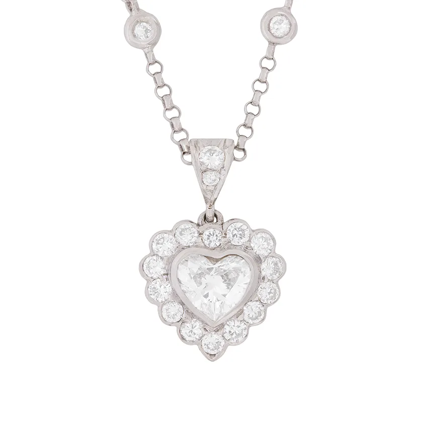 Contemporary 0.91ct Heart Shaped Diamond Pendant with Diamond Chain