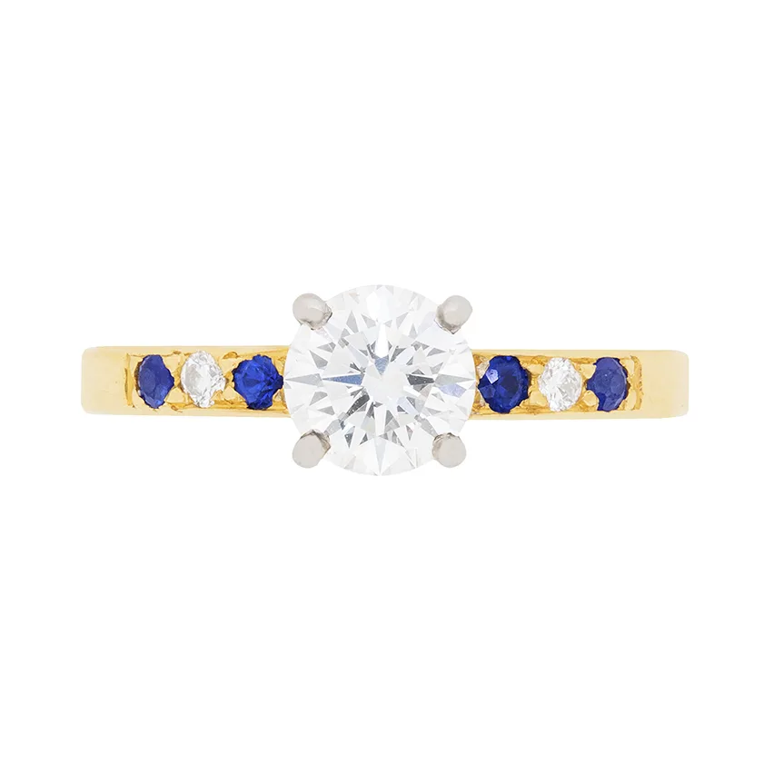 Diamond Solitaire with Sapphire and Diamond Shoulders
