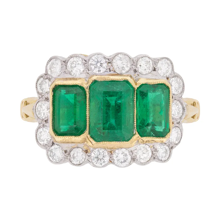 Vintage 2.50ct Emerald and Diamond Halo Ring, c.1950s