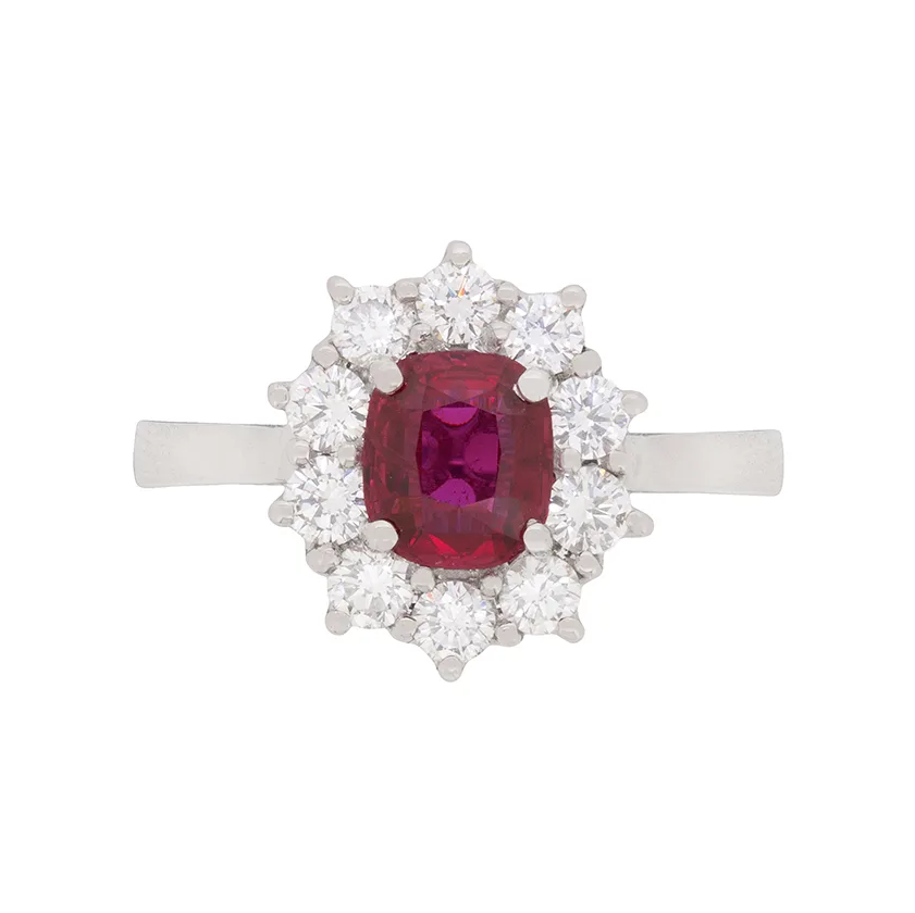 Vintage 1.84 Carat Ruby and Diamond Cluster, c.1980s