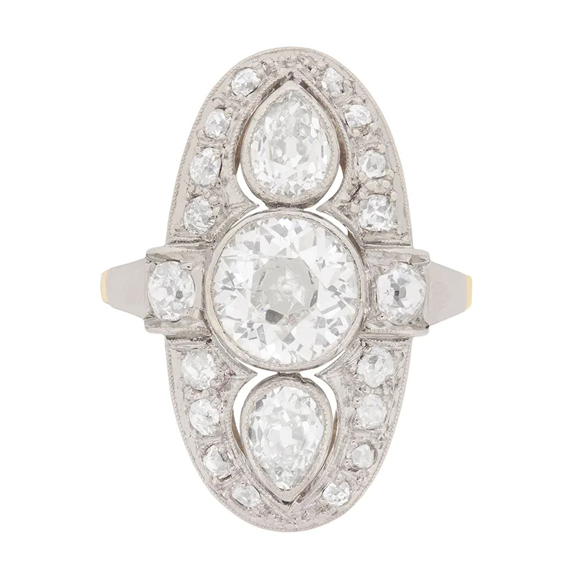 Edwardian 1.65ct Diamond Cluster Cocktail Ring, c.1910