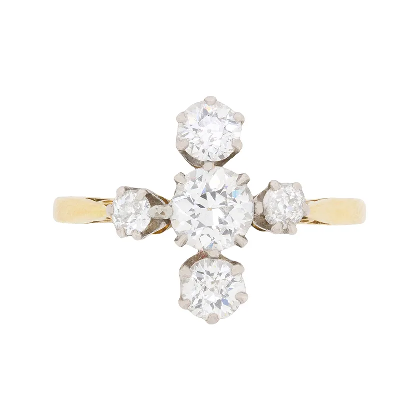 Edwardian 1.20ct Diamond Five Stone Cluster Ring, c.1910