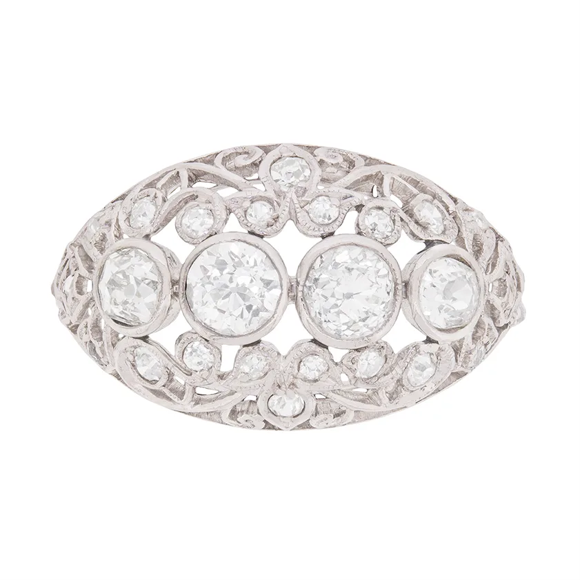 Art Deco Diamond Filigree Cluster Ring, c.1920s