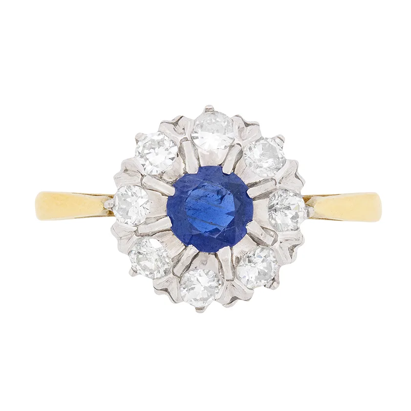 Art Deco Sapphire and Diamond Halo Ring, c.1930s