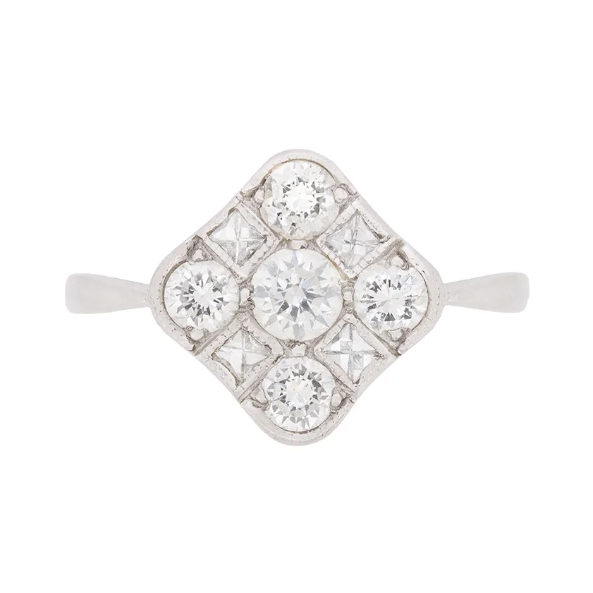 Late Deco 0.80ct Diamond Cluster Ring, c.1940s