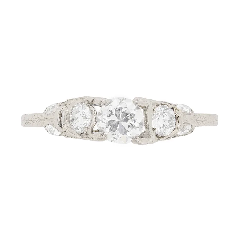 Art Deco 0.70ct Diamond Three Stone Engagement Ring, c.1920s