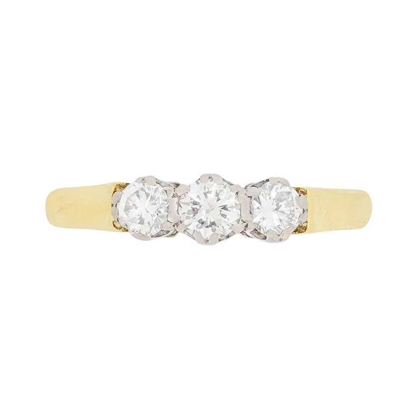 Vintage Three Stone Diamond Engagement Ring, c.1950s
