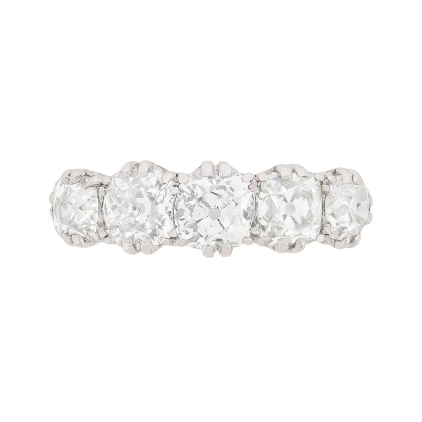 Art Deco Cushion Cut Five Stone Diamond Ring, c.1920s