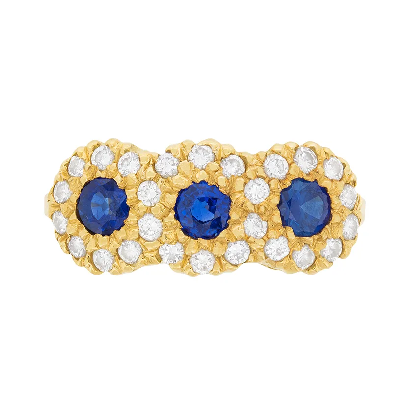 Vintage Sapphire and Diamond Cluster Ring, c.1970s