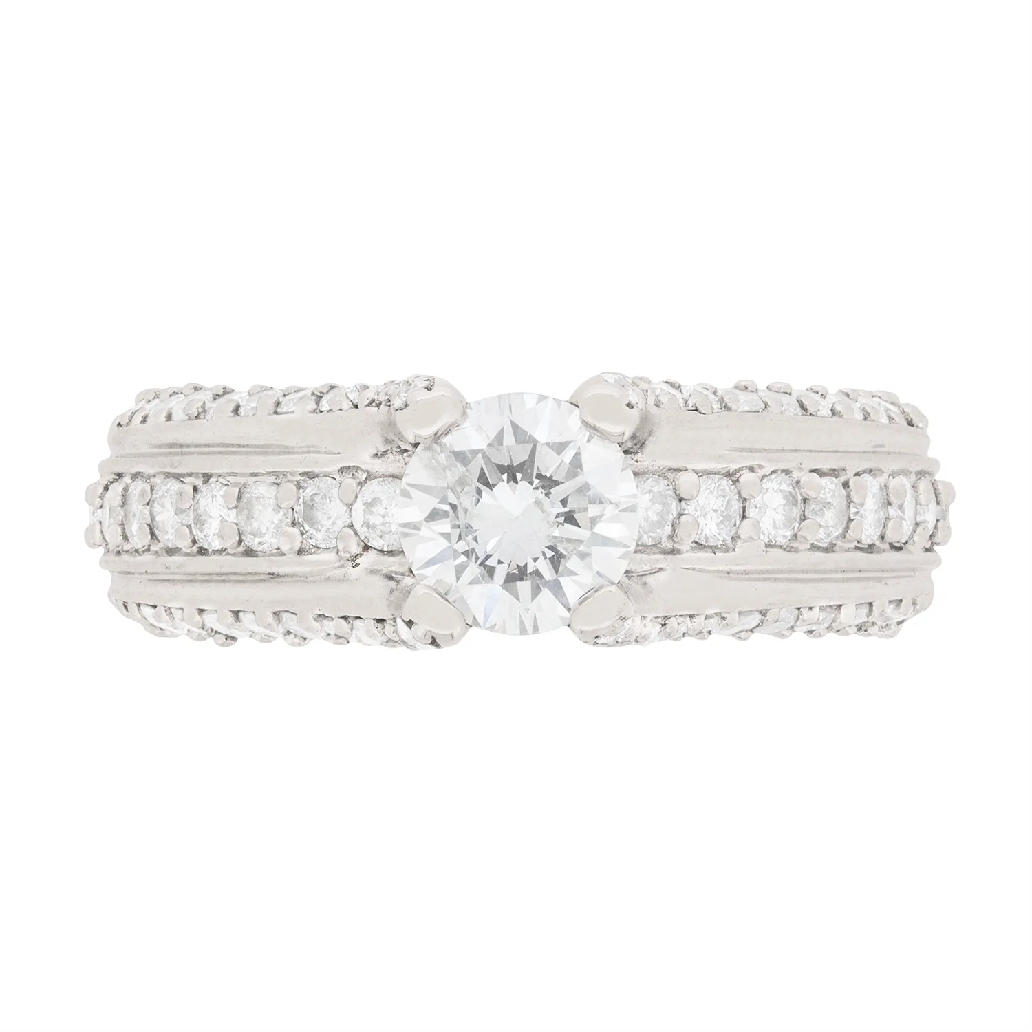 0.65 Carat Diamond Solitaire with Pave Set Diamond Shoulders