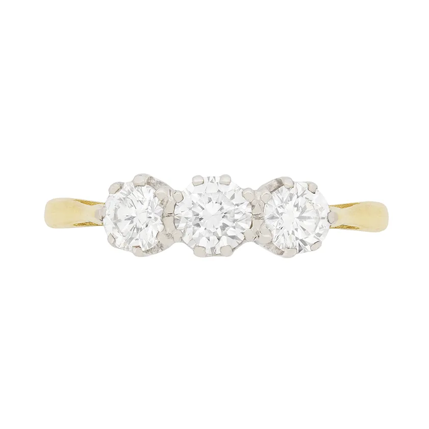 Late Deco Diamond Three Stone Ring, c.1950s