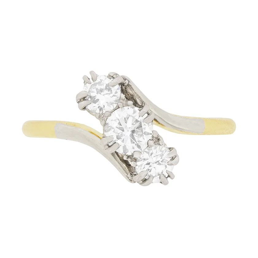Art Deco Three Stone Diamond Twist Ring, c.1930s