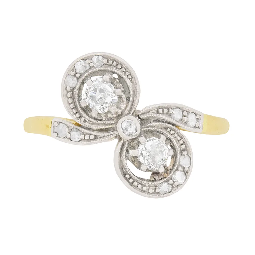 Edwardian Two Diamond Bow Shaped Dress Ring, c.1910