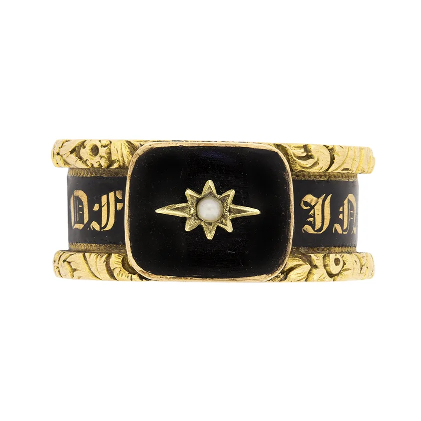 Georgian Mourning Ring with Black Enamel, c.1824