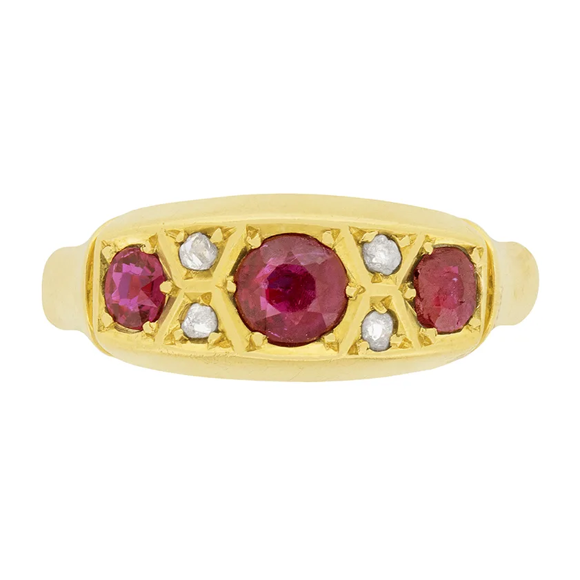 Victorian Ruby and Diamond Three Stone Ring, c.1902
