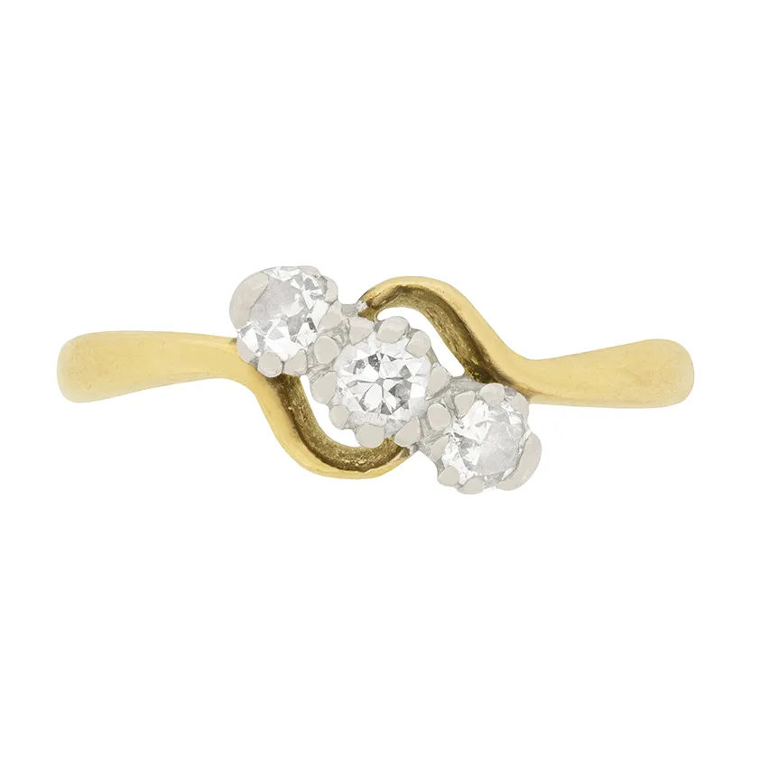 Edwardian 0.35ct Three Stone Twist Ring, c.1910s