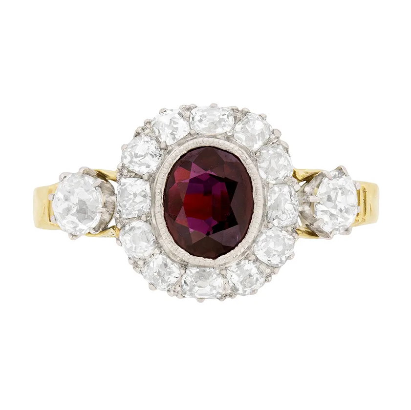 Victorian 0.90ct Ruby and Diamond Cluster Ring, c.1900s