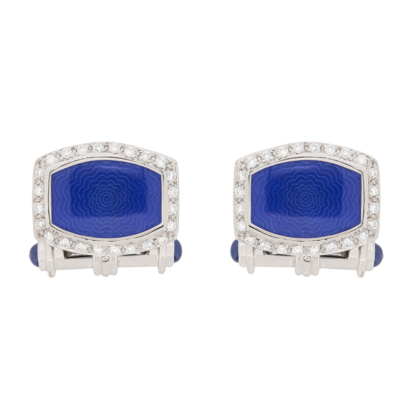 Deakin & Francis Diamond, Blue Enamel and Sapphire Cufflinks