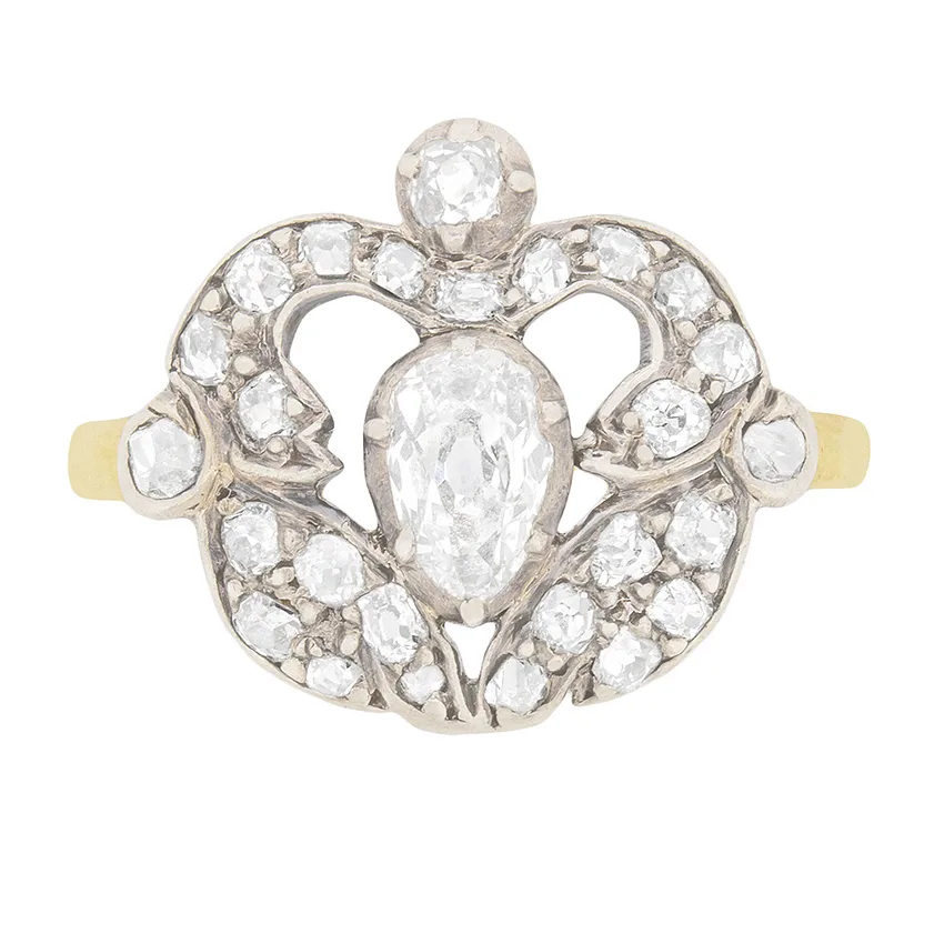 Victorian Old Pear Cut Diamond Cluster Ring, c.1880s