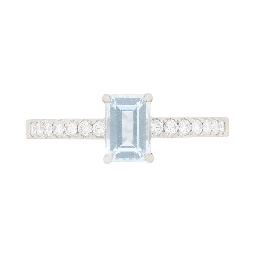 Aquamarine and Diamond Solitaire Engagement Ring