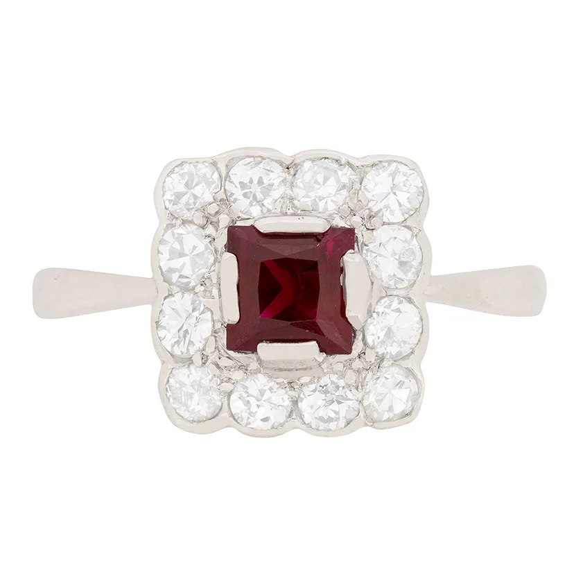 Art Deco 0.50ct Ruby and Diamond Cluster Ring, c.1920s