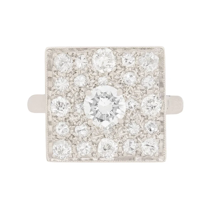Art Deco Square Diamond Cluster Ring, c.1930s