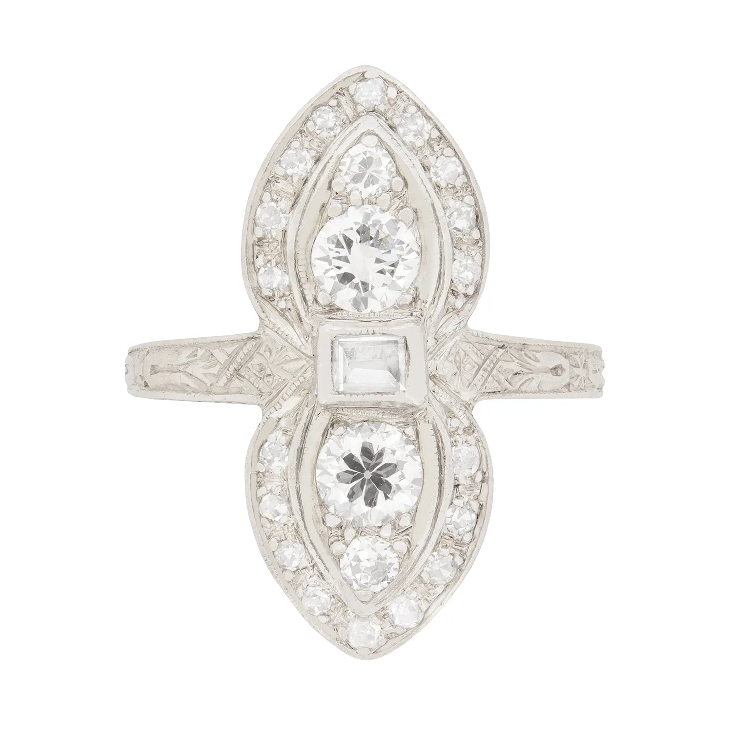 Art Deco 1.06ct Diamond Bowtie Pattern Ring, c.1920s