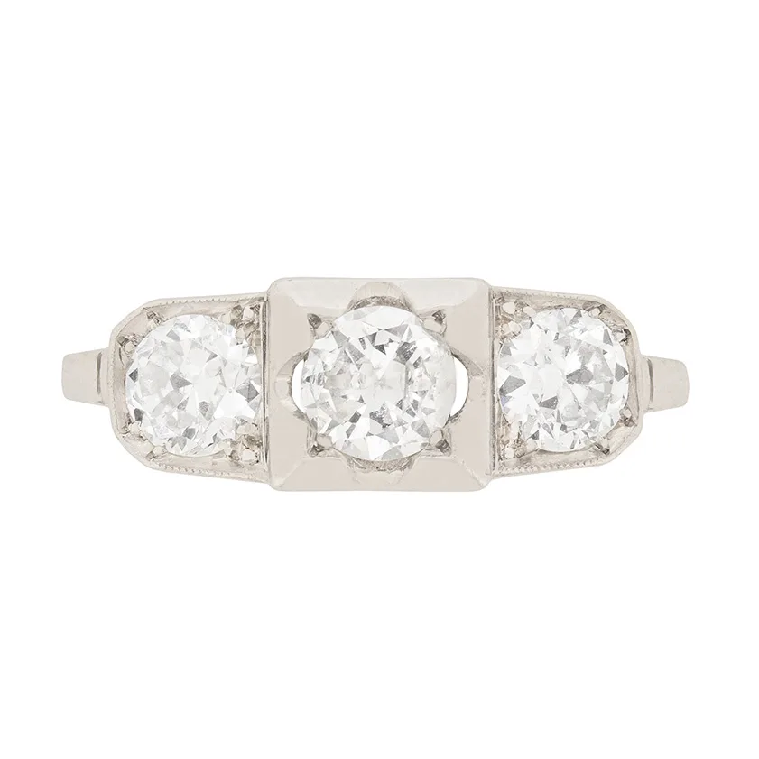 Art Deco 1.20ct Three Stone Diamond Engagement Ring, c.1920s