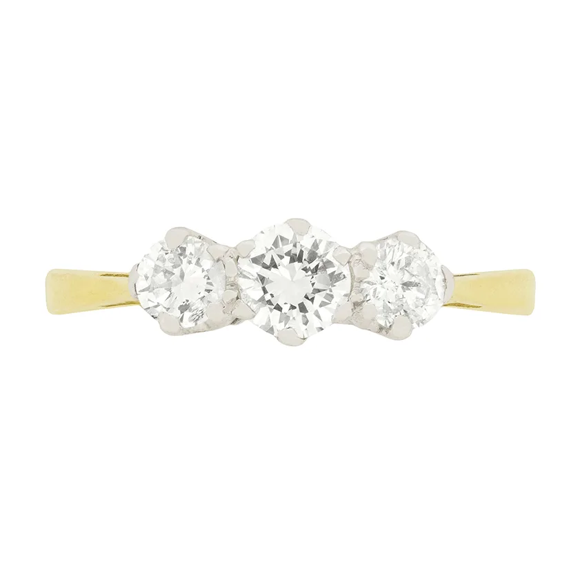 Vintage 0.80ct Diamond Three Stone Engagement Ring, c.1980s