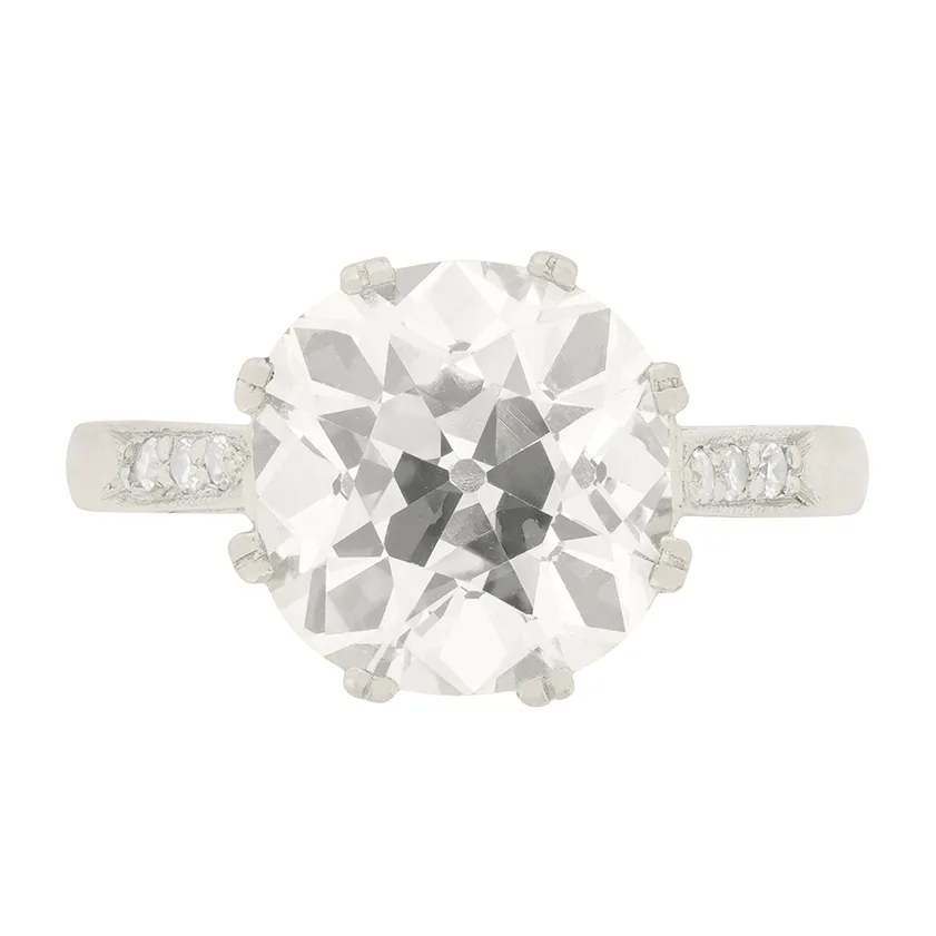 Art Deco 4.23ct Old Cushion Cut Diamond Solitaire Ring, c.1930s