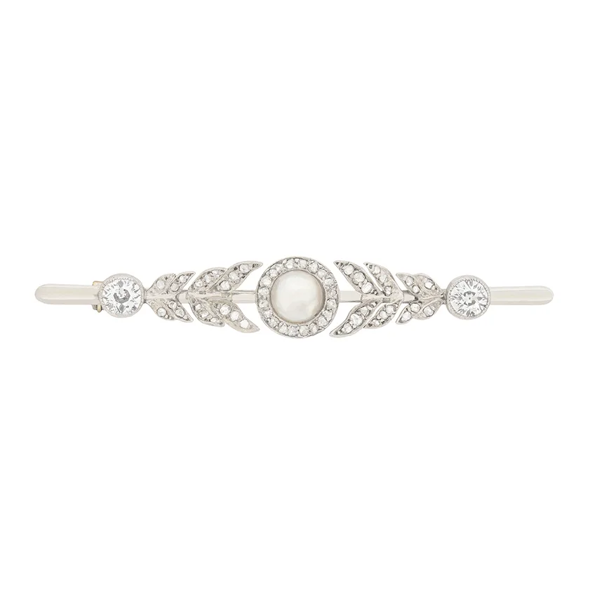 Victorian 1.40ct Diamond and Pearl Brooch, c.1900s
