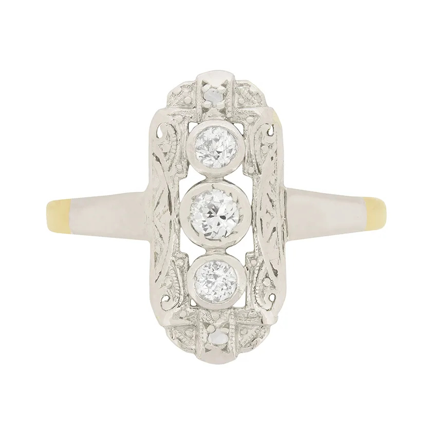 Edwardian 0.35ct Diamond Three Stone Cluster Ring, c.1910s