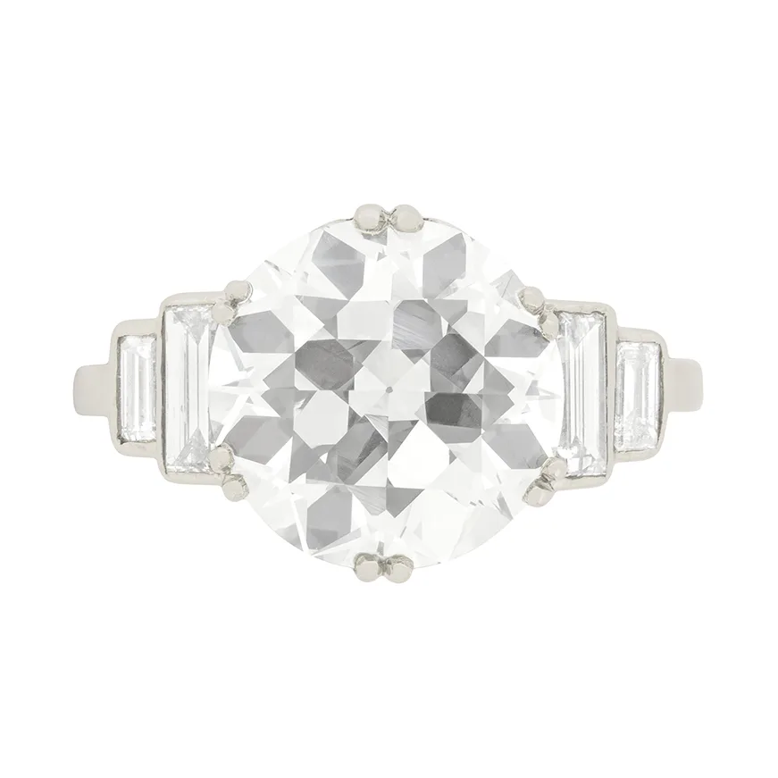 Art Deco 3.67ct Transitional Cut Diamond Engagement Ring with Stepped Shoulders, c.1920s