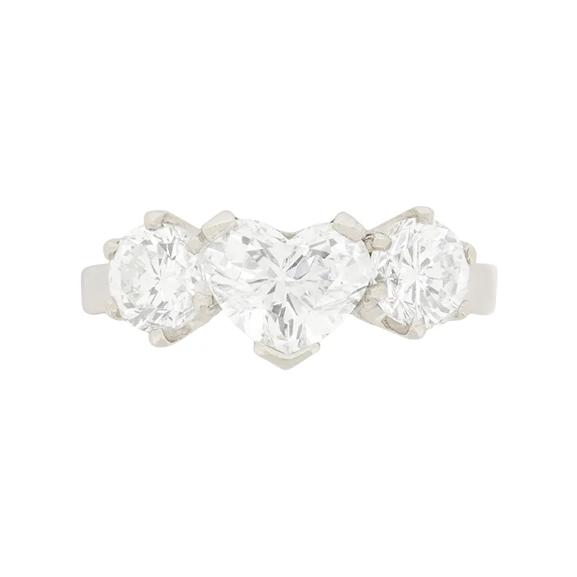 Contemporary 1.00ct Heart Shaped Three Stone Engagement Ring