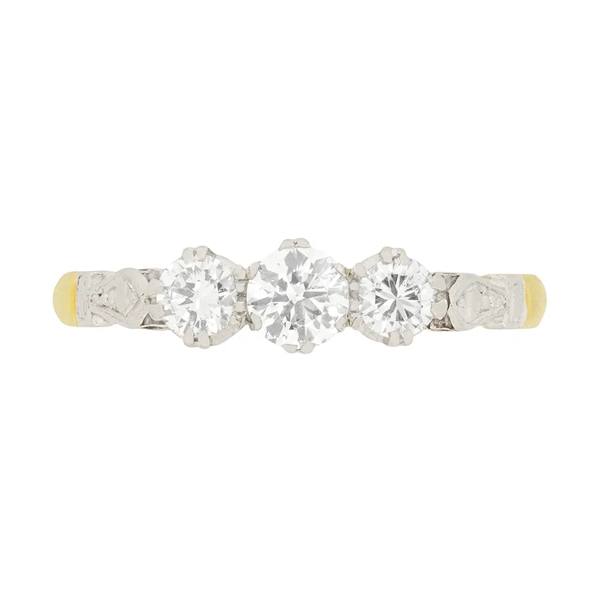 Vintage 0.75ct Diamond Three Stone Engagement Ring, c.1940s