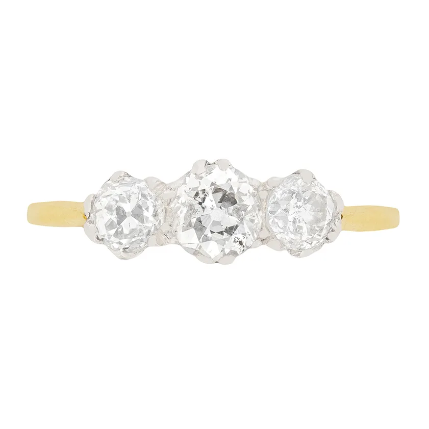 Victorian 0.90ct Diamond Three Stone Ring, c.1900s