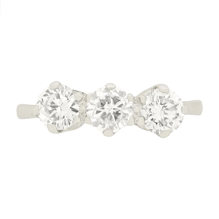 Vintage 1.10ct Diamond Three Stone Ring, c.1960s