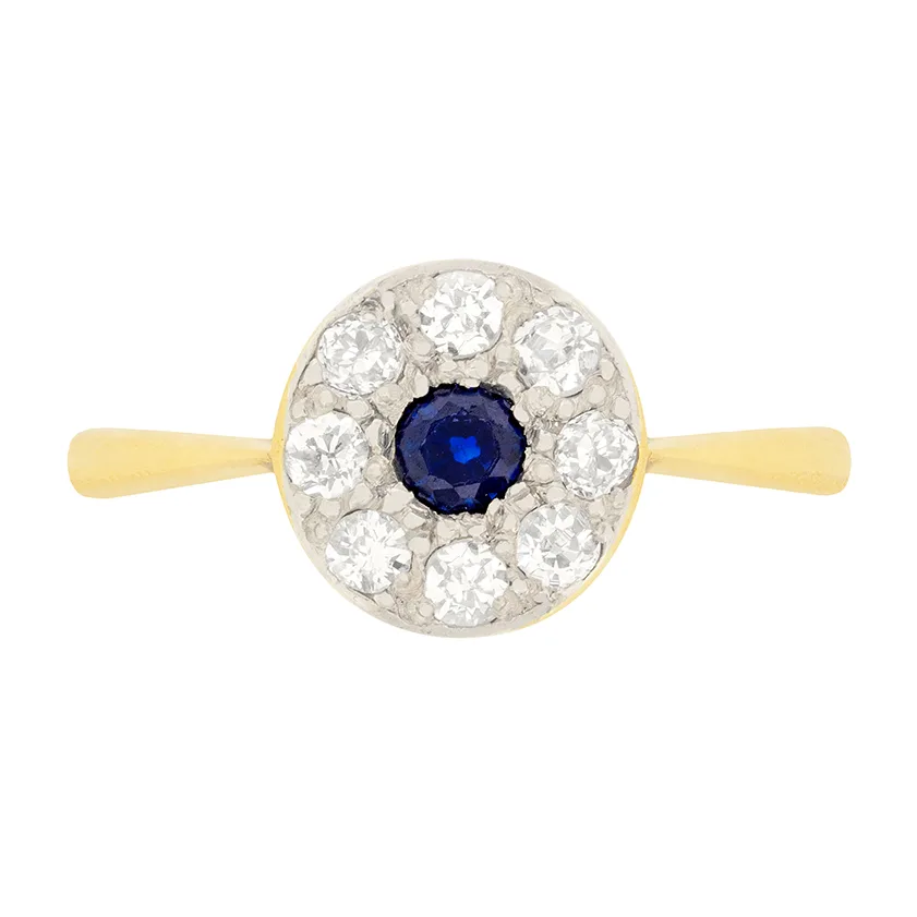 Edwardian 0.15ct Sapphire and Diamond Halo Ring, c.1910s