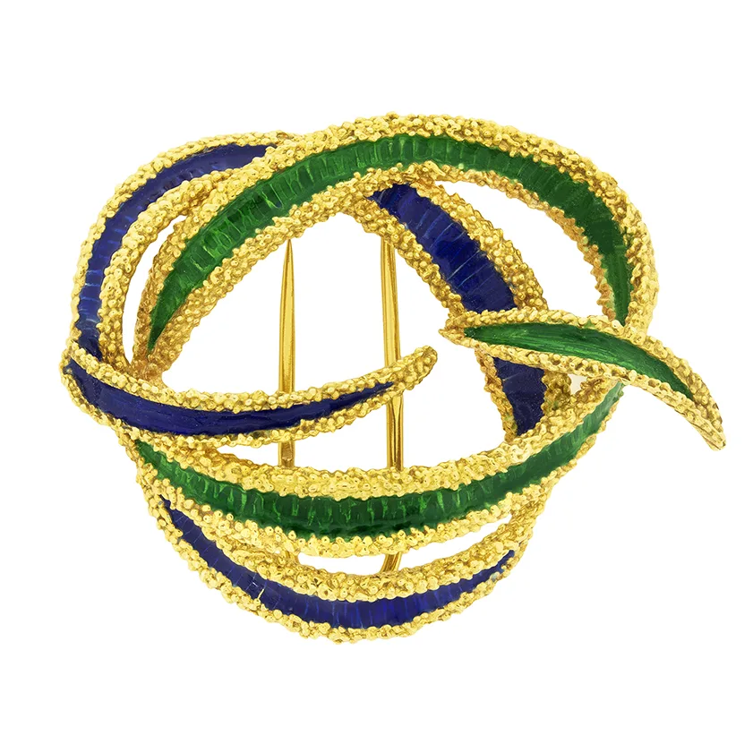 Vintage French Enamel Ribbon Brooch, c.1960s